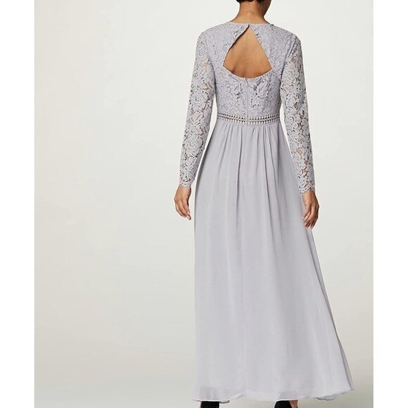 TRUTH & FABLE Womens Long Sleeve Lace Trim Bridesmaid Maxi Dress Gray Sz 3XL - Picture 2 of 9